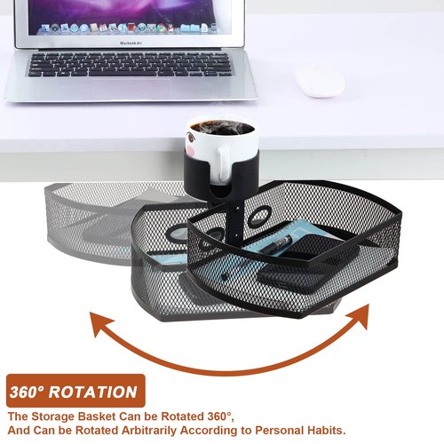 MASTLU Under Desk Organizer,Cup Holder,Table Management Tray, Swivel Pencil Drawer, Office No Drill Steel Organizers,360 Spin Hidden Storage Box with Sturdy C-Clamp,Easy Install (Black)