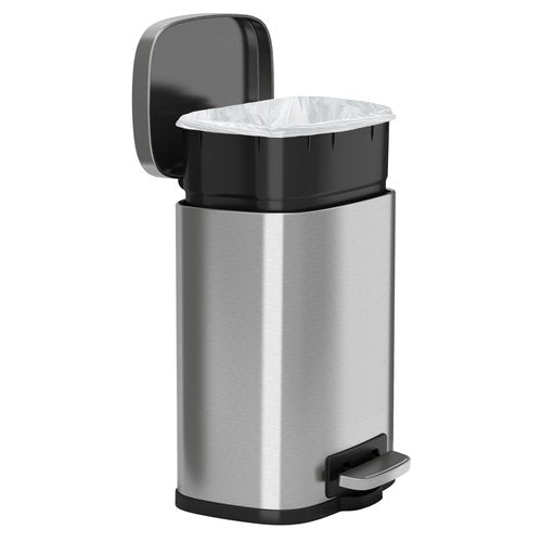 iTouchless SoftStep 1.32 Gallon Small Step Pedal Trash Can, Stainless Steel, 5 Liter Bathroom Garbage Bin, Removable Inner Bucket, Soft and Silent Open and Close