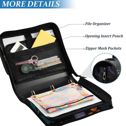zyrtty 3 D-Ring Zipper Binder Bag, Witch Mushroom Black Background Pattern Removable Binder with Zipper Case Hold 300+ Sheets& 13 Inch Laptop for School Office Supplies Organizer