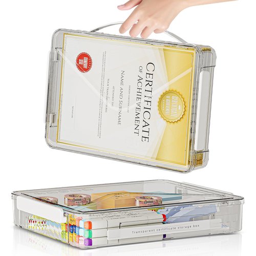 MSHOMELY 2 Packs A4 File Box Portable Project Case with Handle Clear File Box Craft Construction Paper Storage Organizer for Scrapbook, Photo, Scrapbook, Board Game