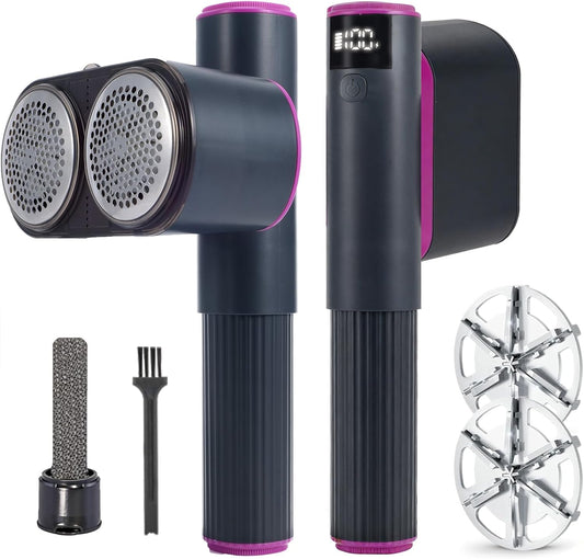 Skiennix Fabric Shaver - 2-in-1 Rechargeable Lint Remover with LED Display & Dual Heads | 6-Leaf Blades