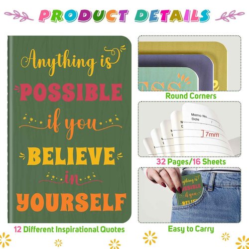 60 Pcs Mini Inspirational Notebooks Bulk with 60 Pcs Colorful Pens, Small Pocket Journal Notepads Set, Motivational Bulk Gifts for Women Men Teacher Student Kids, Fun School Office Supplies,3.5"x5.5"