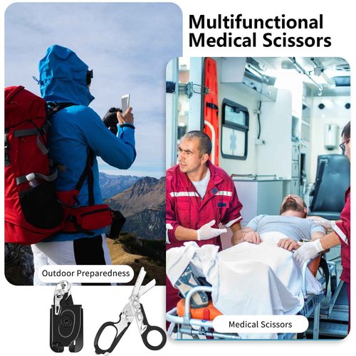 Dekeliy 5PCS 6 in 1 Multi-function Foldable Trauma Shears with Compatible Holster, Emergency Response Scissors Outdoor Camping Emergency Tools With Strap Cutter and Glass Breaker (Black)