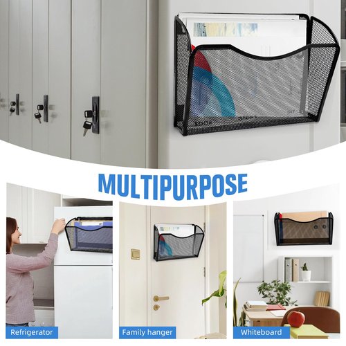 2-Pack Magnetic File Holder-File Folder Organizer, No Drilling Paper Document Holder, Large Capacity Office Hanging Magazine Rack for Refrigerator, File Cabinets, Whiteboard, Office