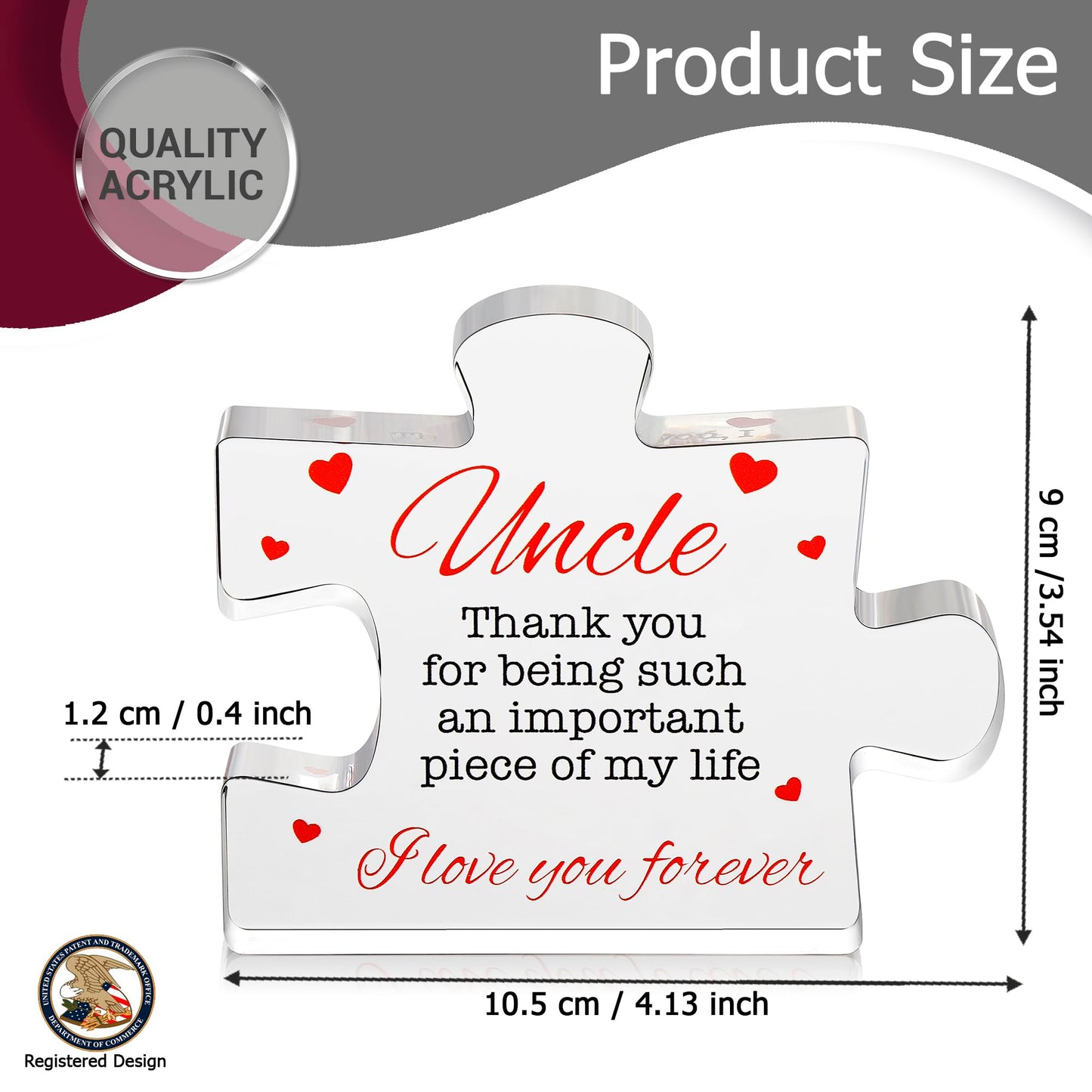 Uncle Gifts - Decorative Favorite Uncle Gift - Acrylic Plaque with Red Velvet Bag, Cleaning Cloth, Envelope - Great Birthday Gift, from Niece, Nephew