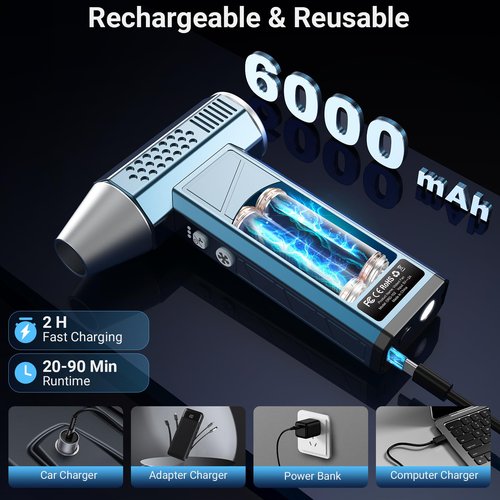Hingso Compressed Air Duster, 380000RPM Powerful Electric Air Duster with LED Light, 4-Gear Rechargeable Mini Blower with Brushless Motor, Jet Dry Blower for Computer, Keyboard, Home, Car, Outdoor