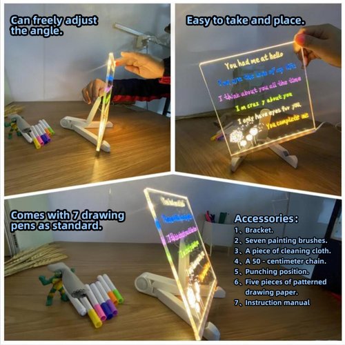 LED Note Board with 7 Colors, Light Up Dry Erase Board with Stand, 7.9"x11.8" Led Drawing Board for Kids, Writing Board with Soft Cloth, USB Cable, Holiday Trend Gift