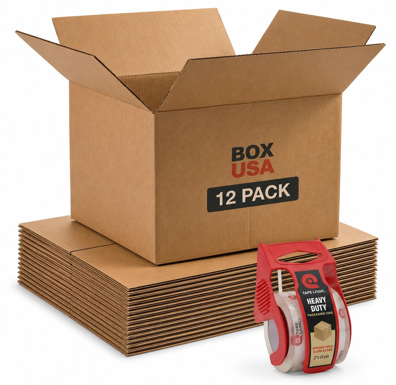 BOX USA Moving Boxes 20"L x 20"W x 15"H (12-Pack) Large + Packaging Tape - Shipping, Mailing, Packing, Packaging and Storage,ECT-32 Corrugated