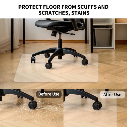 Clear Office Chair Mat for Hardwood Floors, 63" x 51" Extra Large Chair Mat for Hard Wood and Tile Floor, Heavy Duty Floor Protector, Anti-Slip Floor Mat for Rolling Chair,Computer Desk, L Desk