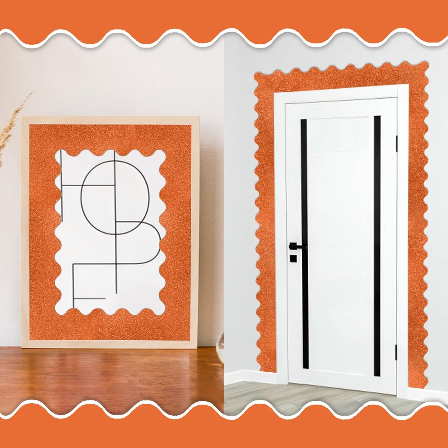KAVOZM 70Ft Shine Orange Bulletin Board Borders，Scalloped Poster Boards Decorations Trim for Classroom, School, Office, Home, Wall Decoration Strips