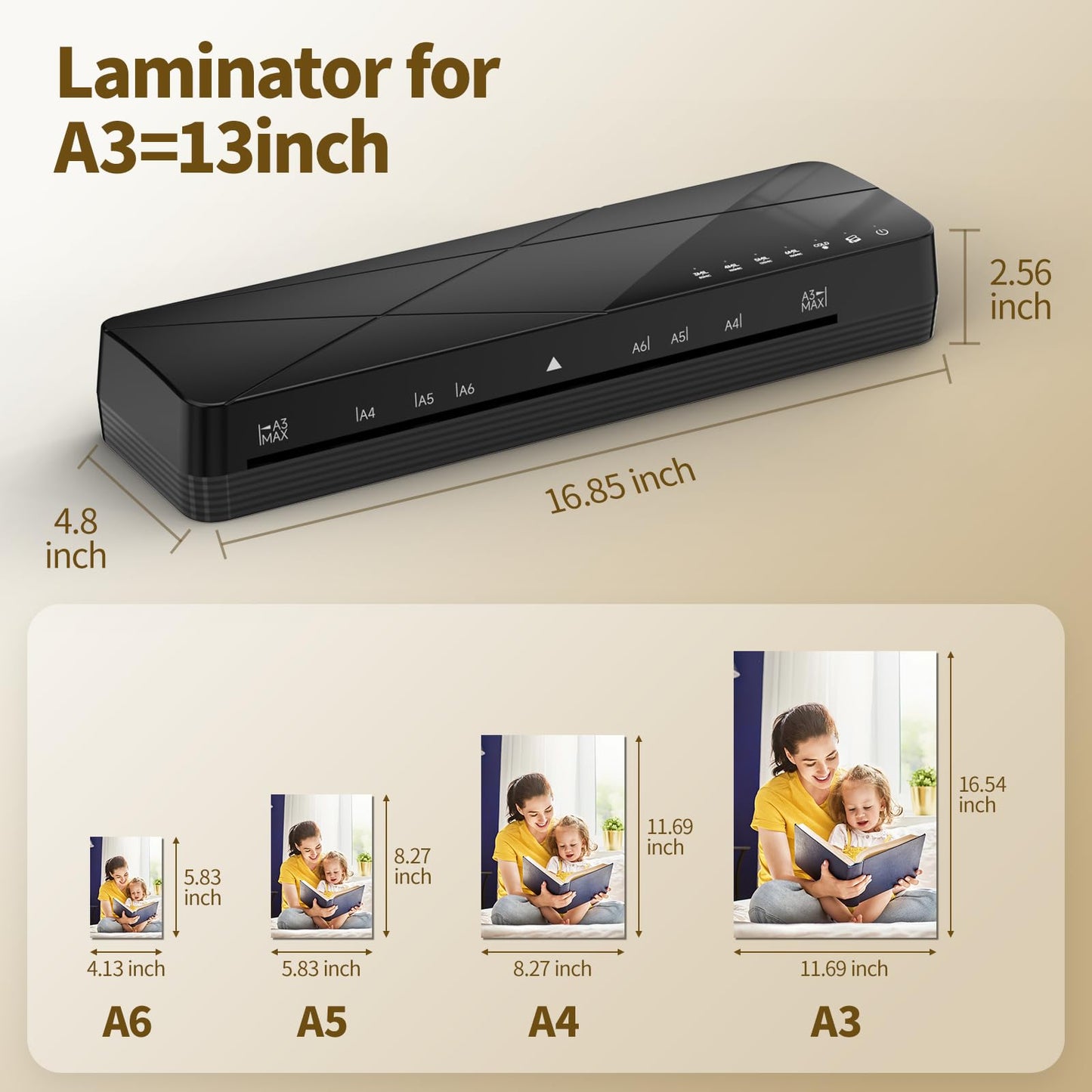 Crenova Laminator Machine 13 inch with 50 Laminating Sheets, Laminator with Touch Screen, 60s Quick Warm Up Auto Off, Hot and Cold Laminator with ABS Jam Free, Laminator for Home Office School, Black