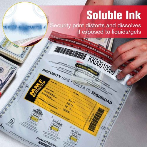 MMF Industries Cash Transmittal Bags | 12W x 16H | Pack of 100 | Unique Alphanumeric Numbering | Self-Sealing Adhesive | Four Tamper Indicators | Folded Bottom | Deposit Plastic Bags