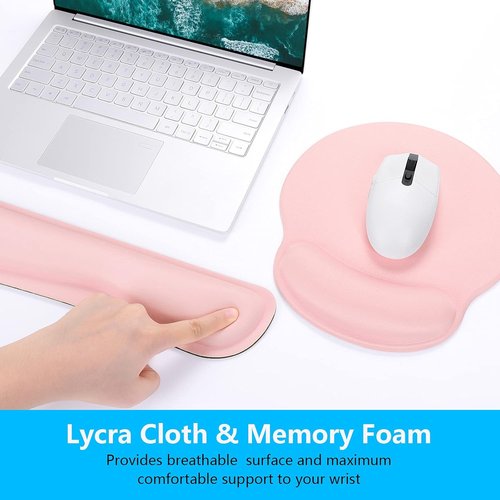 Dapesuom Ergonomic Keyboard Wrist Rest & Mouse Pad - Cute Pink Memory Foam Cushion for Pain Relief