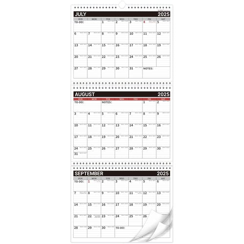 Calendar 2025-2027 - JULY 2025 - JUNE 2027, 3 Month Wall Calendar 2025-2027 Display (Folded in a Month), 11" x 25.3"(Open Size), 11" x 8.88"(Close Size), Calendar Planner 2025-2026 Perfect for Organizing - Black red