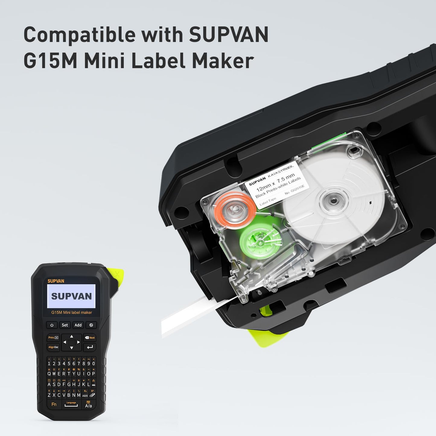 SUPVAN G15M Series Continuous Thermal Transfer Labels, 0.47'' W × 24.6' L, Waterproof, High Temperature Resistant & Non-Fading Labels for Outdoors & Indoor, Black on White