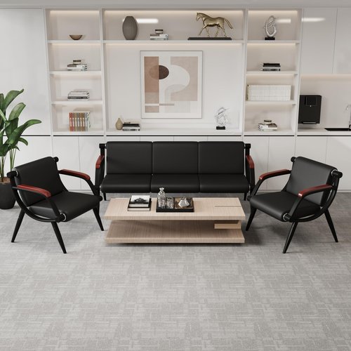 wonline Waiting Room Chairs, Office Furniture Reception Chairs with Arms, Leather Chairs is Suitable for Clinic,Airport,Hospital,Barber,Salon,Bank-Black
