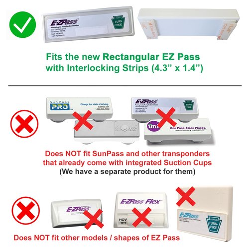 Silicone Skin for The New Rectangular EZ Pass with Interlocking Strips (NJ, PA, etc.) includes Strong Suction Cups, Plastic Holders and Interlocking Strips