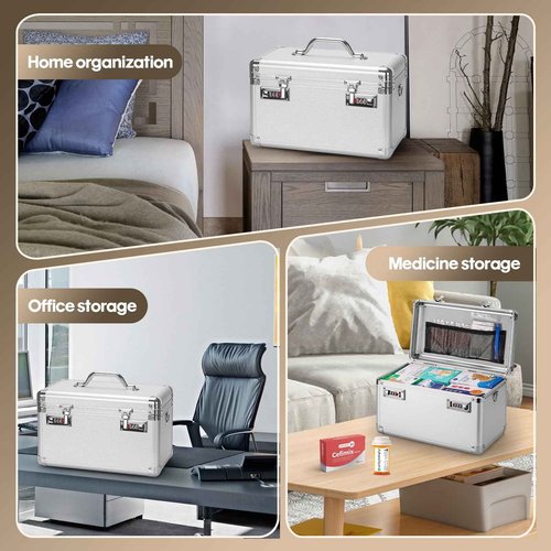 LOCKCURX Large Lock Box - Security Combination Lock Box, Locking Storage Case for Personal Items and Medicine, Childproof Lockable Lockbox for Home/Office/School, 15.1x9.4x8.7 Inch, Silver