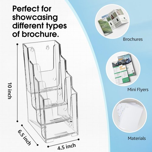 MaxGear Acrylic Brochure Holde Clear Literature Organizer Magazine Stand, 4 Tier Pamphlet Display for Wall Mount or Countertop