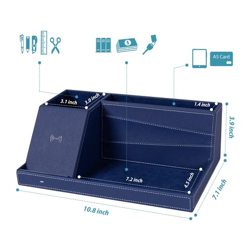 Desk Organizer with Charging Station, Nightstand Organizer Phone Docking Station, Men Gift Husband Wife Anniversary Dad Birthday Nightstand Purse Father Graduation Male Travel Idea Gadgets