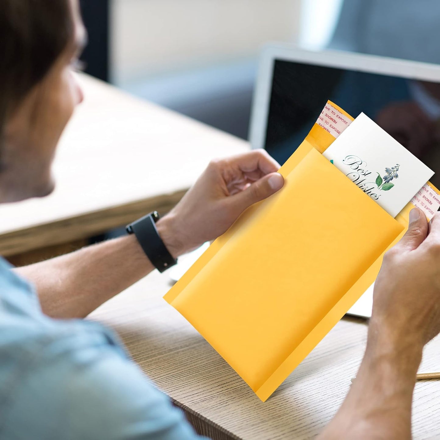 UCGOU Kraft Bubble Mailers - 4x8 Inch Yellow Padded Envelopes | 50 Pack Self-Sealing, Tear-Resistant Shipping Bags