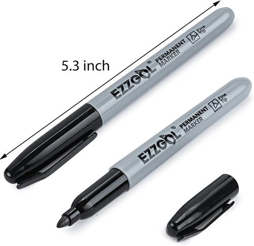 Ezzgol Permanent Markers - 150 Pack Fine Tip Black Waterproof Pens | Premium Smear-Proof, Quick-Drying Office Supplies