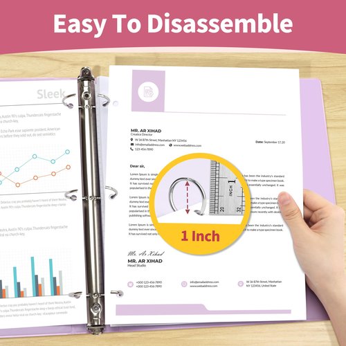 SUNEE 1 Inch Binders 3 Ring 6 Pack, Clear View Three Ring Binders PVC-Free (Fit 8.5x11 Inches) for School or Office Supplies, Pastel Binder