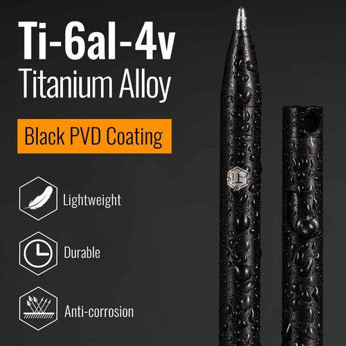 KeyUnity KP00 Titanium Alloy Bolt Action Pen with Bonus Refills, Retractable Pocket Ball-point Pen for Everyday Use Signature, Fine Point, Black Ink (PVD Black)