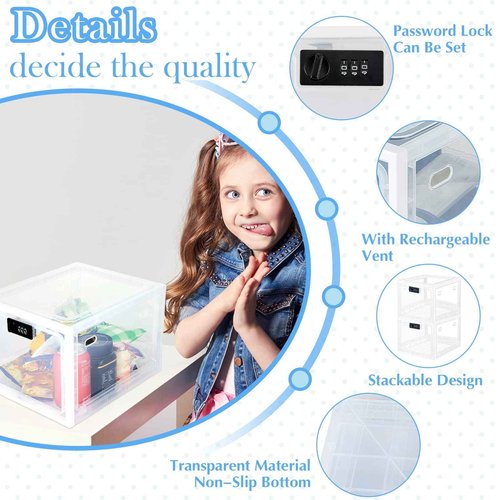 Juexica 2 Pcs Large Medicine Box for Safe Medication, Clear Lockable Storage Box for Medication Refrigerator Fridge/snacks Food for Home Dorms Office Storage Lockers