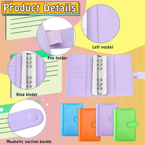 Chuangdi 24 Pcs A6 PU Leather Budget Binder Bulk Refillable 6 Ring Notebook Cover Paper Pocket Loose Leaf Binder Personal Organizer Planner Magnetic Buckle Closure, Gift for Christmas