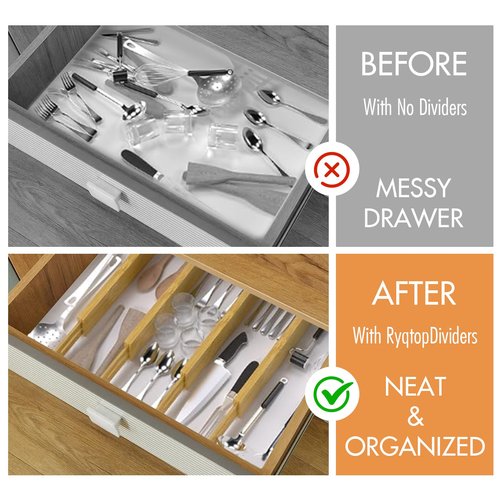 Nirwingly Bamboo Expandable Drawer Dividers Organizers – 4pcs Adjustable Size (17-22") for Kitchen, Bedroom, Bathroom & Office
