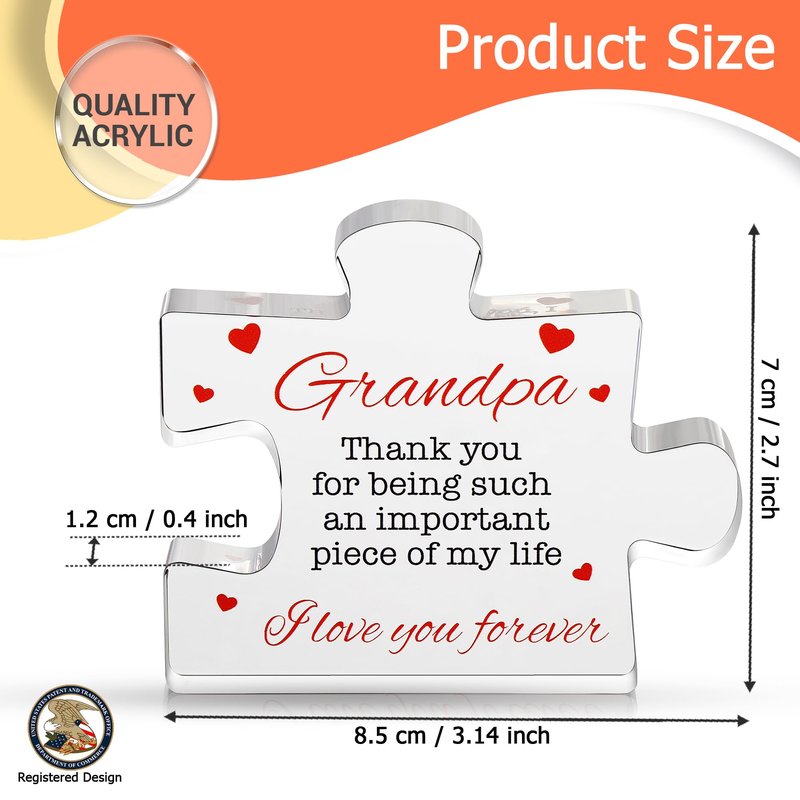 Gifts for Grandpa - Engraved Acrylic Block Puzzle Gift 3.35 x 2.76 inch - Novelty Birthday, Christmas, Valentine's Gifts
