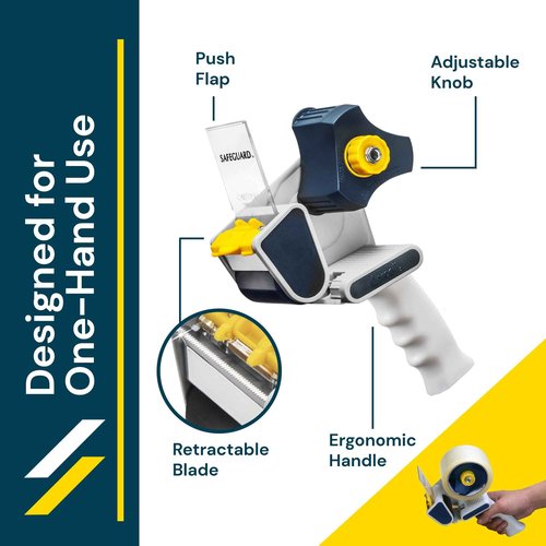Excell EC-206 Safeguard Packing Tape Dispenser (2" Wide): Retractable Blade Cover for Safety, Push Flap for Smooth Cutting, and one-Hand use. Ideal for Shipping and Carton Sealing.(2Pack)