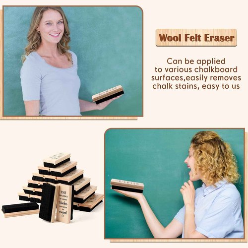 Outus 48 Pcs Teacher Appreciation Gifts Bulk Teacher Chalkboard Eraser Chalk Erasers with Wooden Handle Dustless Dry Chalkboard Cleaner for Classrooms Home Office Supplies Christmas Thank You Gifts