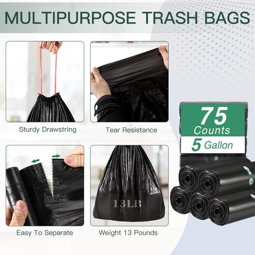 XLHOMO Small Bathroom Trash Can with Press Type Lid, Toilet Brush and Holder Set,Slim Dark Green Bathroom Garbage Can, Slim Narrow Trash Bin 2.6 Gallon Garbage Bin, 75Counts Trash Bags