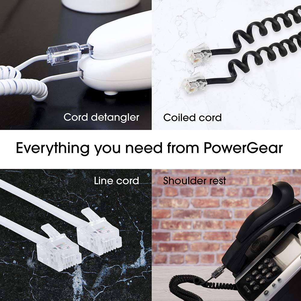 Power Gear Coiled Telephone Cord, 4 Pack, 4 Feet Coiled, 25 Feet Uncoiled, Phone Cord works with All Corded Landline Phones, For Use in Home or Office, Black, 46082