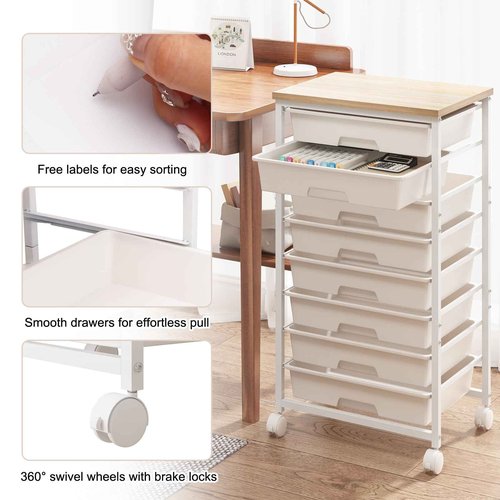 LABUK Rolling Storage Cart with Drawers Utility Cart Plastic Organizers for Classroom Dorm Office Bathroom, Makeup Palettes, Cosmetics, Nail Polish Organizer