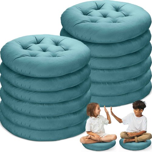 Fumete 12 Pcs Floor Pillows Cushions Seating 16 x 16 Inches Color Round Seat Reading Floor Chair Cushions for Kids Adults Classroom Home School Playing Supplies(Peacock Blue)