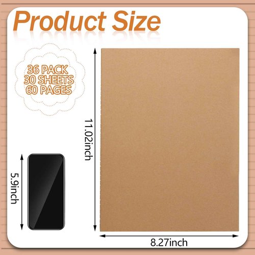 Lincia 36 Pack Large Kraft Notebooks Bulk, 8.5 x 11 Inch College Ruled A4 Subject Diary Journals Notebooks for Office Notes Writing Supplies, 60 Pages