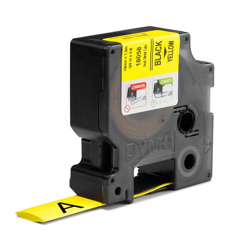 DYMO Rhino Industrial Heat-Shrink Cable Label Tubes 19 mm x 1.5 m Black Print on Yellow for Rhino Label Makers