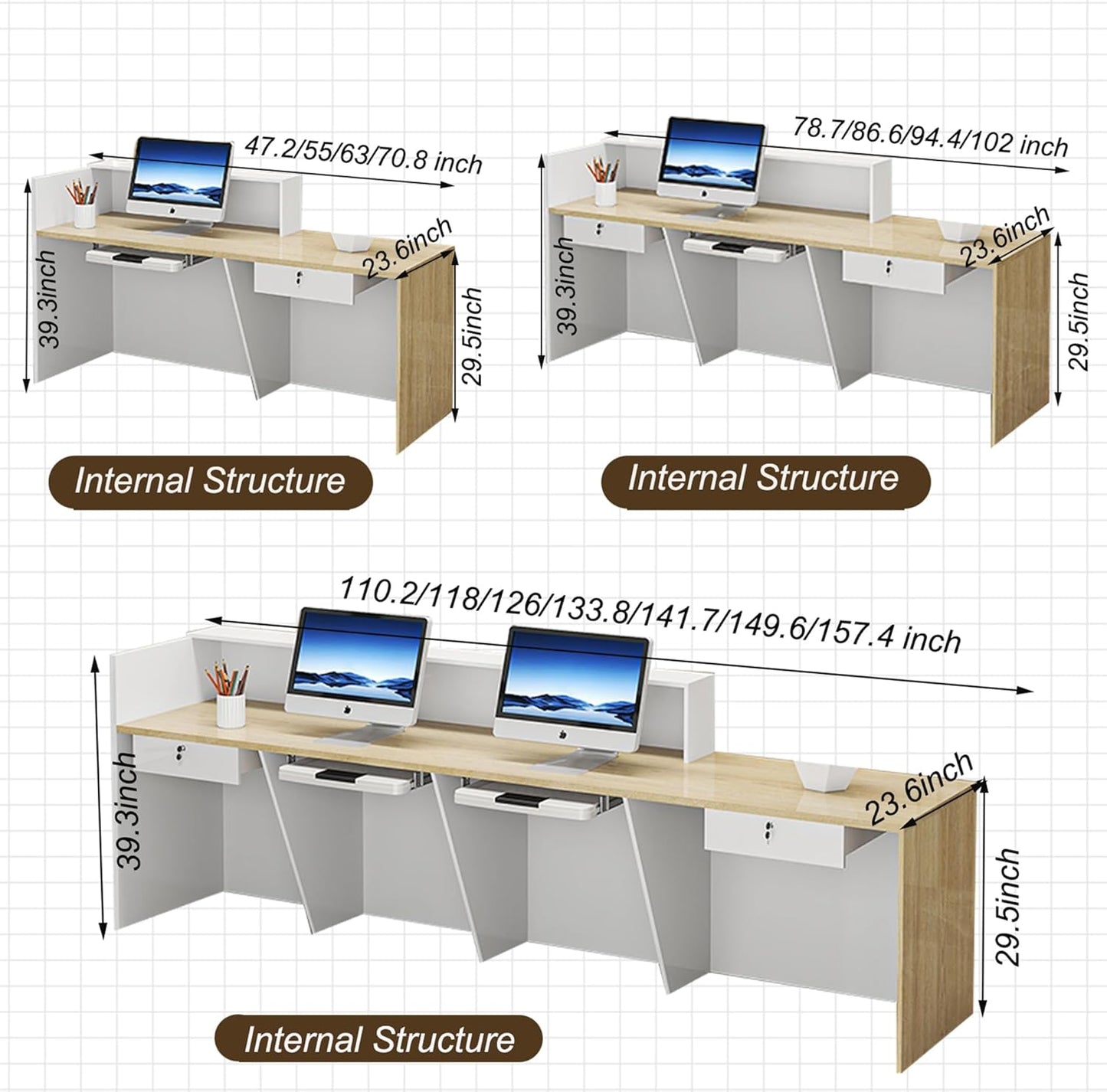 Skiennix Wood Reception Desk - Modern L-Shaped Marble Stone Checkout Counter with Storage Drawers for Salon & Retail