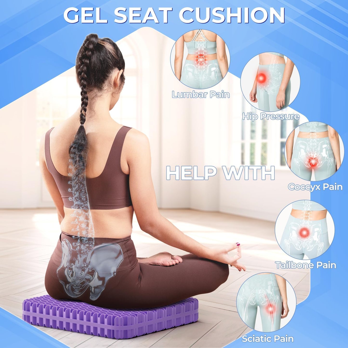 TushGuard Gel Seat Cushion for Long Sitting, Enlarged & Thickened Patent Design, Breathable Cooling for Office Chair, Soft Car Seat Cushion for Wheelchair (Standard, Grey)