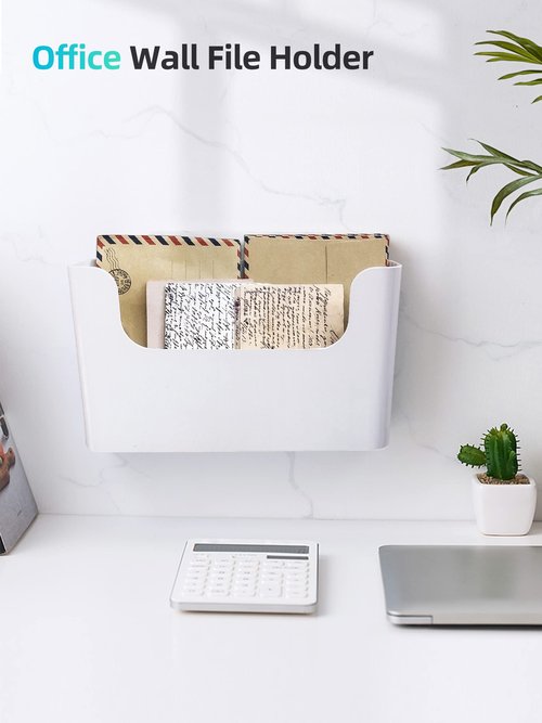 FKTXCO Wall Mount File Organizer Holder Hanging File Organizer Door Office Mail Supplies Storage Magazine Envelope Planner Wall Single Pocket (Off White, 2 Pack)
