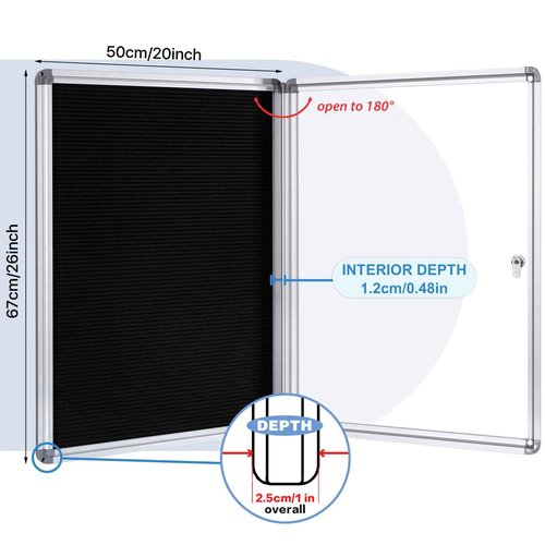 EVERSUPPLY Enclosed Changeable Letter Boards Felt Message Board with Locking Door, Black, Aluminum Frame, 26X20 inches