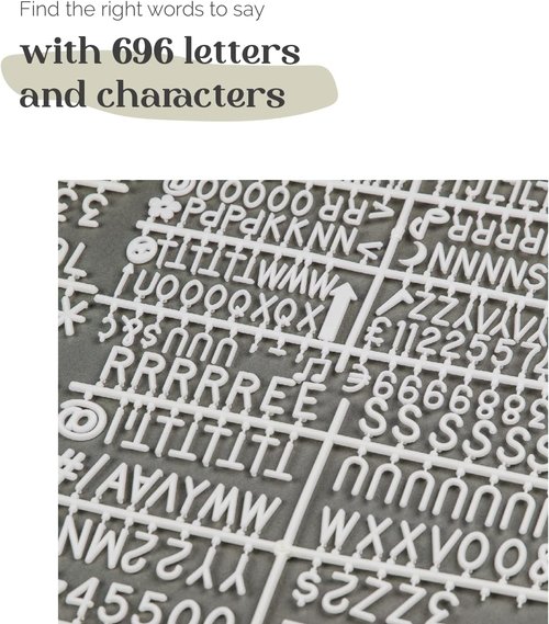 Felt Letter Board | 16x12 Inch Changeable Message Board with 680 Letters, Numbers & Symbols - Grey