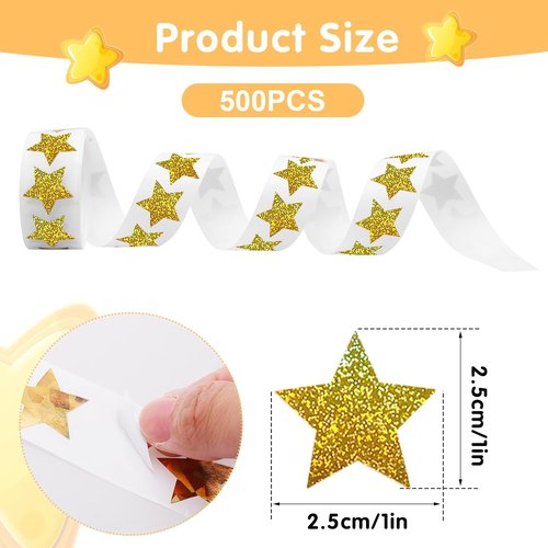Gold Foil Star Stickers by [Brand Name] - 500 Pcs Holographic 1-Inch Sparkly Stars for Rewards & Crafts