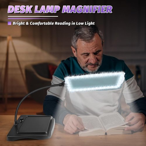 Skiennix 5X Rechargeable Magnifying Glass - LED Light & Flexible Gooseneck Stand | Ideal for Reading, Crafts & DIY