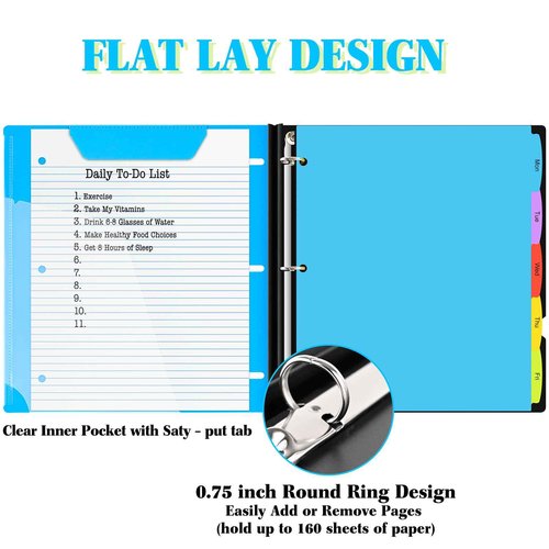 INFUN Telescoping 3 Ring Binder - 12 PCS, Flexible Round Binder with Customizable Front Cover and Clear Catalog Pocket, Holds 8.5x11 inch Paper