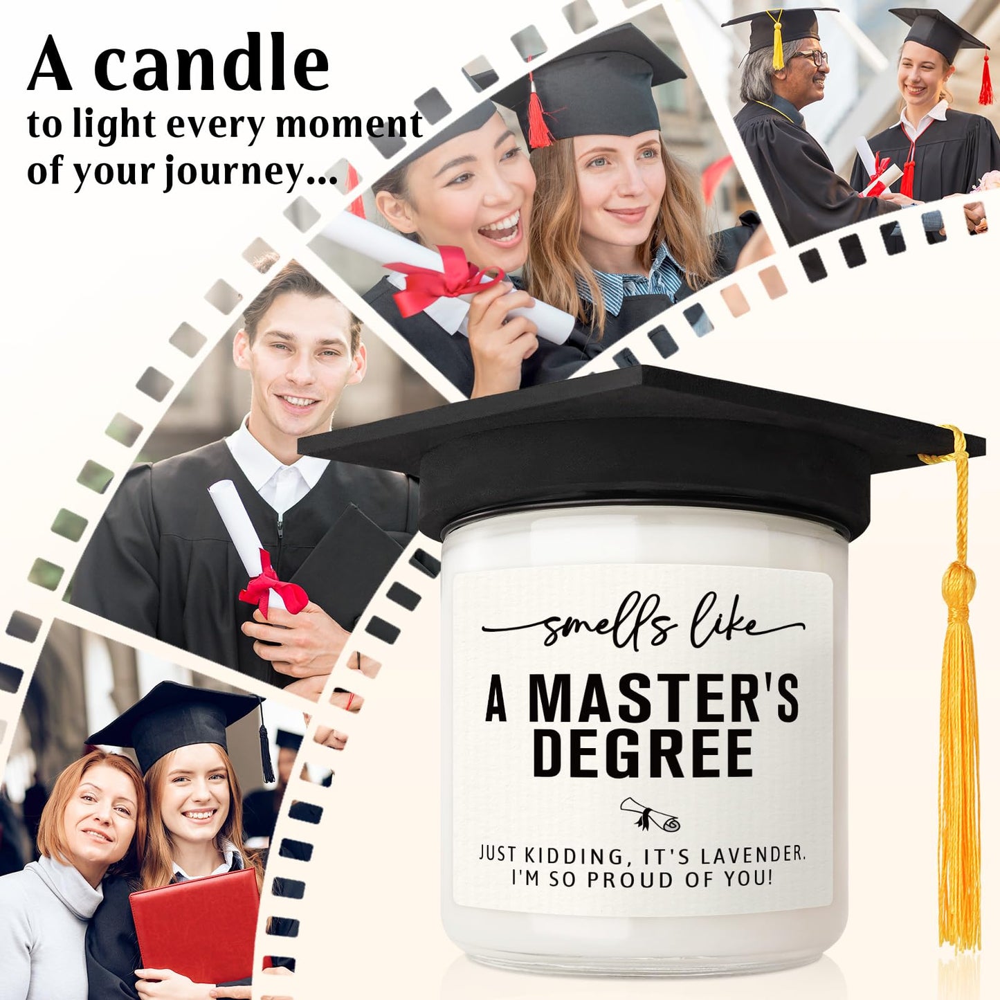 Musaecoin Masters Degree Graduation Gifts- Funny Masters Degree Candle with Mortarboard- Graduation Gift for Her/Him/Graduates, Grad Gift for Women/Men, Lavender, Soy Wax