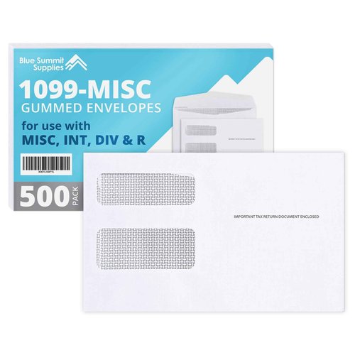 500 1099 MISC Tax Envelopes - Designed for Printed 1099 Laser Forms from Quickbooks or Similar Tax Software - 5 5/8 Inch x 9 Inch, Gummed Flap, 500 Form Envelopes